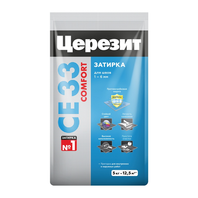Церезит CE33 5кг затирка для швов 1-6 мм серый 07