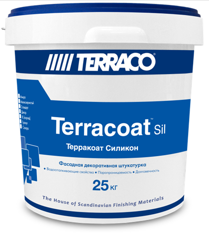 Декоративная штукатурка Terraco TERRACOAT STANDARD SIL на силиконовой основе с высокой текстурой типа «шагрень» 25 кг ведро