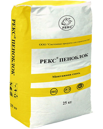 Пеноблок Рекс клей монтажный для пеноблоков, 25 кг, мешок