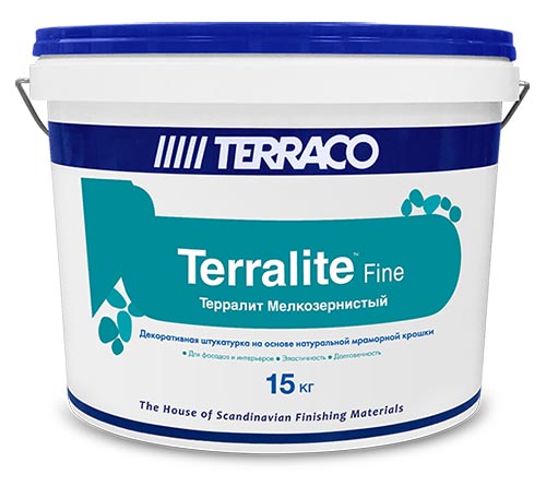 Terralite Fine Sunlight, Мелкозернистая акриловая штукатурка с мраморной крошкой, ведро 15 кг, Terraco