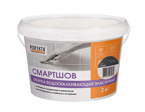 PERFEKTA СмартШов водоотталкивающая эластичная затирка (графит), ведро, 2 кг