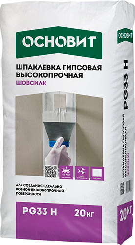 Шпаклёвка гипсовая высокопрочная Шовсилк PG33 H белая, 25 кг мешок, Основит