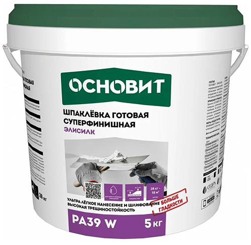 Элисилк РА39 W шпаклёвка готовая суперфинишная, 5 кг ведро, Основит (PA39 W)