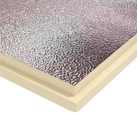 Pir-плита PirroMembrane 50 мкм 1200х2400х150, Теплоизоляционная ПИР-плита с двусторонней облицовкой алюминиевой тисненой фольгой 50 мкм, Пиррогрупп