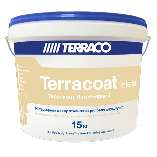 Декоративная штукатурка Terraco TERRACOAT MICRO INTERIOR на акриловой основе с мелкой текстурой типа «шагрень» 15 кг ведро