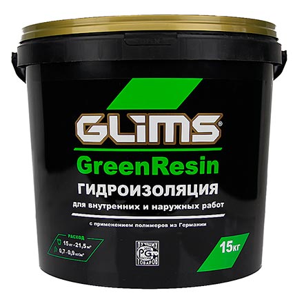 Гидроизоляция эластичная (герметик) GLIMS GreenResin 15 кг, ведро
