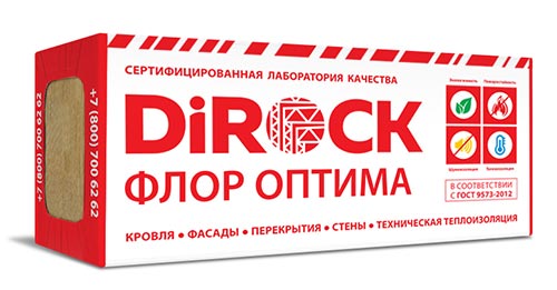 Минеральная вата DiRock Флор Оптима (1000х600х60 мм) 3 шт (1,8 м2, 0,108 м3) в упаковке