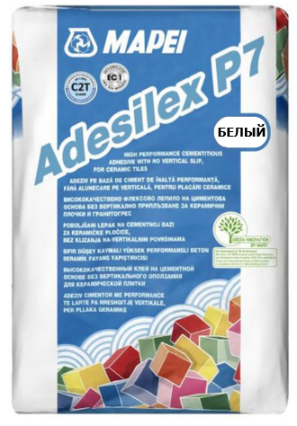 Клей на цементной основе для керамической плитки ADESILEX P7, белый, Mapei, 25 кг