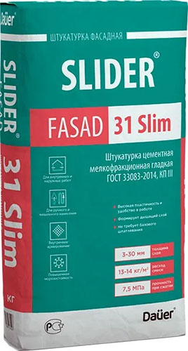 SLIDER FASAD 31 Slim Штукатурка цементная мелкофракционная гладкая 25 кг