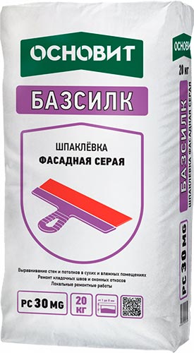 Шпаклевка фасадная серая БАЗСИЛК PC30 MG, 20 кг мешок, ОСНОВИТ